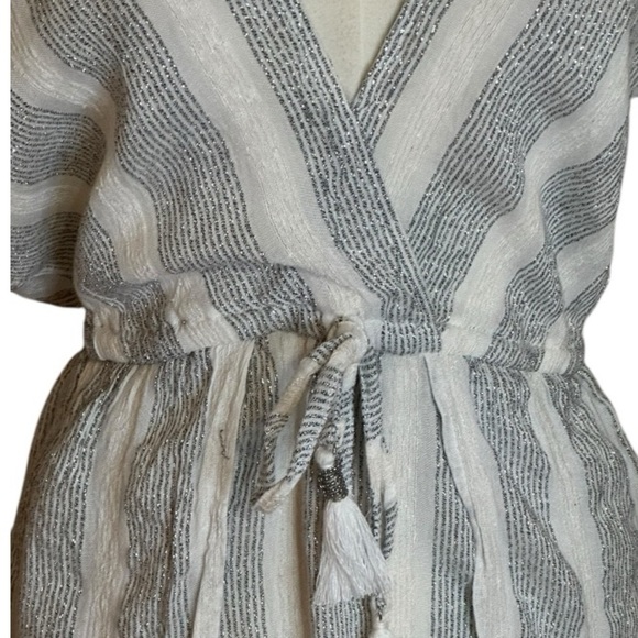 BLUE ISLAND Dress Silver Sparkle‎ Ivory Sundress Beach Coverup Vacation Size M - Picture 4 of 6